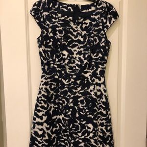 Blue and cream ikat print dress